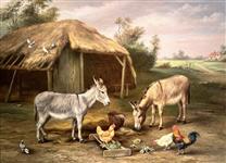 Donkeys & Chickens In Farmyard, Edgar Hunt